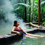 Relaxing Hot Spring Experience**

A woman fully clothed in modest swimwear, relaxing in a natural hot spring surrounded by lush Malaysian rainforest, steam rising from the water, safe for work, appropriate content, perfect anatomy, natural pose, well-formed hands, professional photography, high quality, family-friendly.

**
